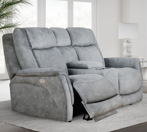 Linus - Zero Gravity Power Reclining Console Loveseat - Hudson Gray