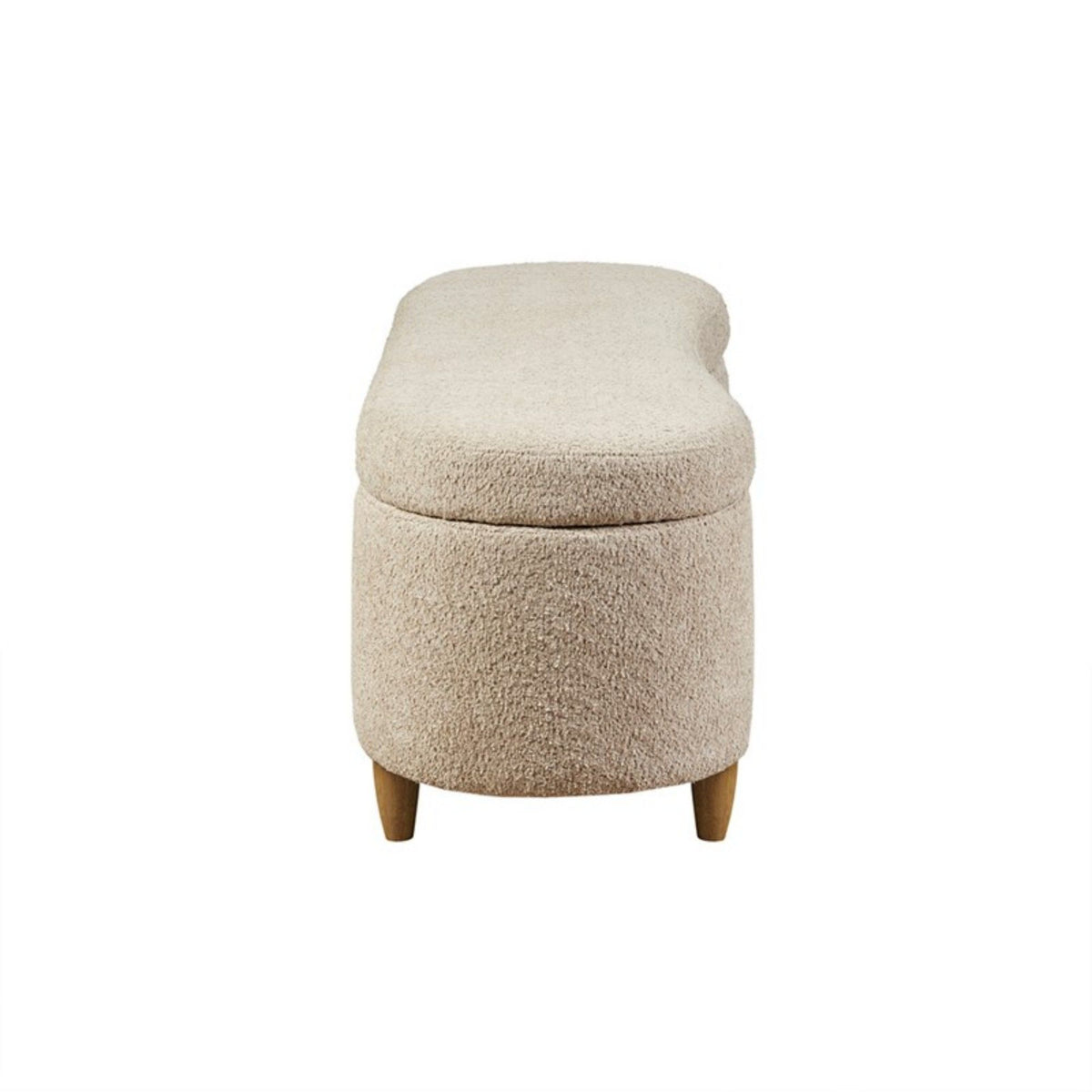 JLA Bailey flip top taupe storage bench with cushioned seat and wooden base, ideal for entryways or living rooms.