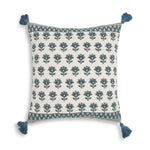 Blossom - 20" Printed Cotton Tassel Accent Cushion - Blue