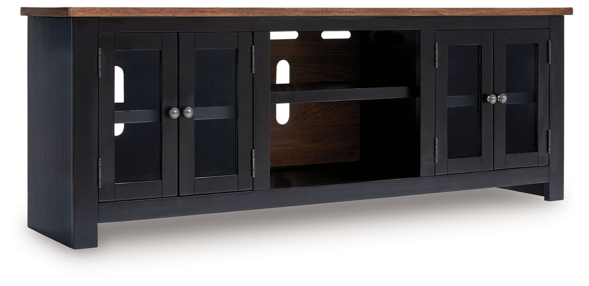 Wildenauer - XL TV Stand With Fireplace Option - Brown / Black - R&R Furniture Gallery (Fountain Valley, CA)