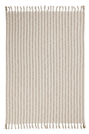Classic Home Linna 50x70 inch ivory and natural throw blanket draped over a sofa, showcasing soft, cozy fabric and elegant design.