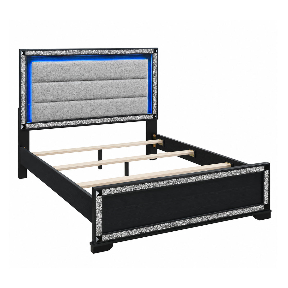 Soulmarie - Bed With LED Lighting And Padded Headboard