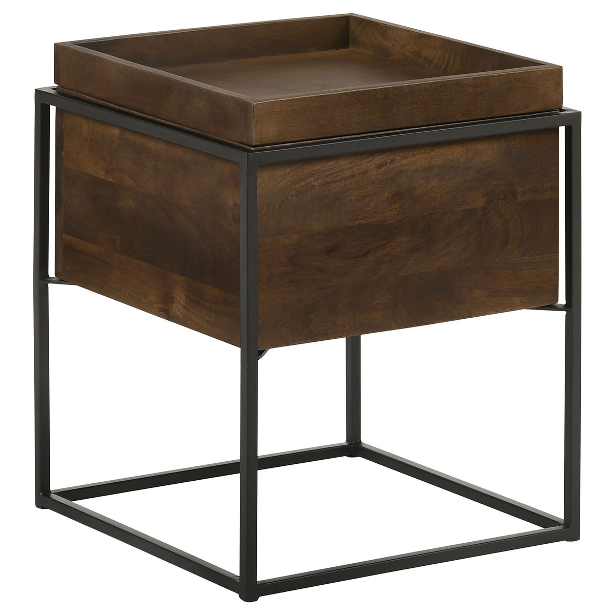 Ondrej - Square Accent Side Table With Removable Tray - Dark Brown