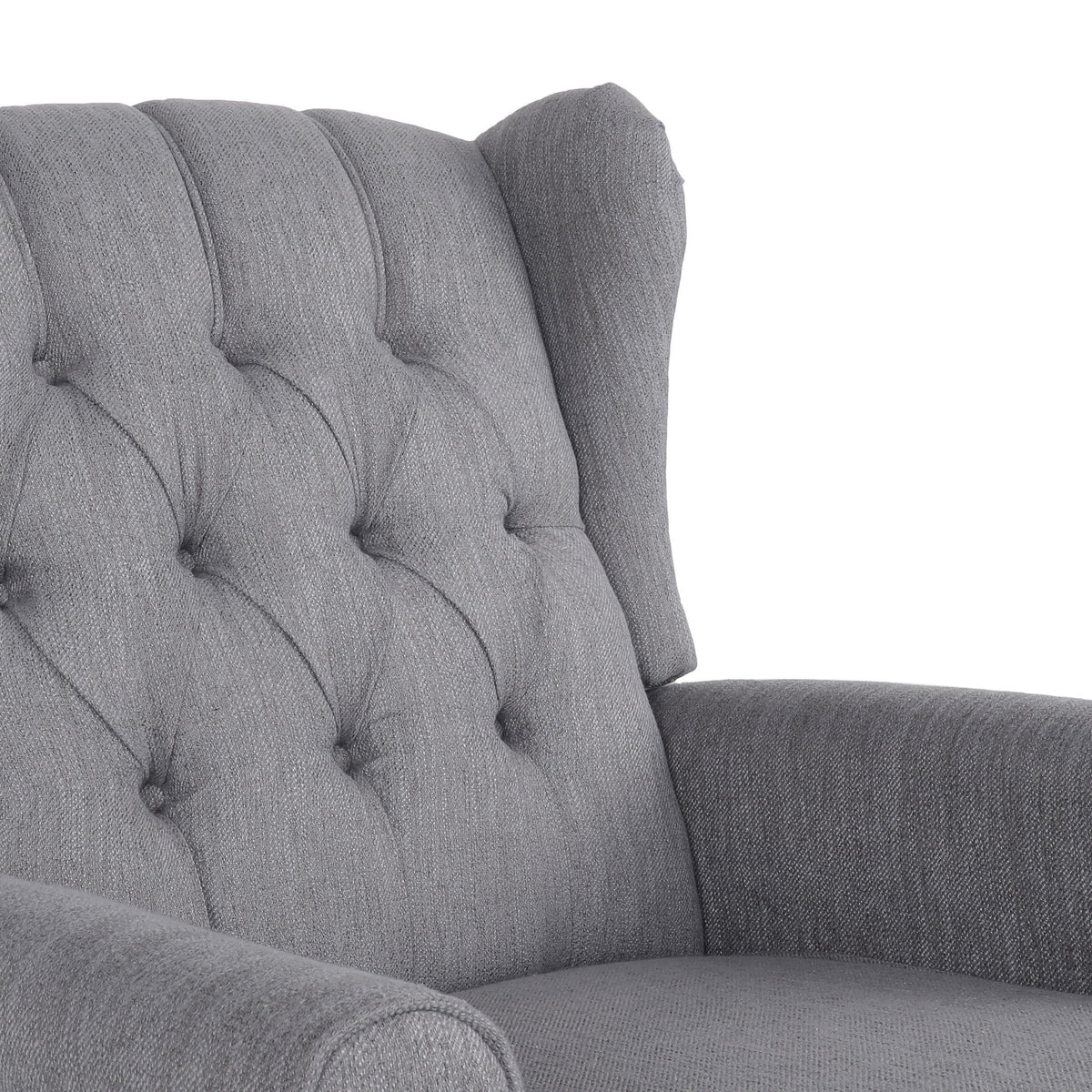 Gray Sheila fabric tufted wingback rocking chair by Noble House, showcasing plush upholstery and classic tufted design.