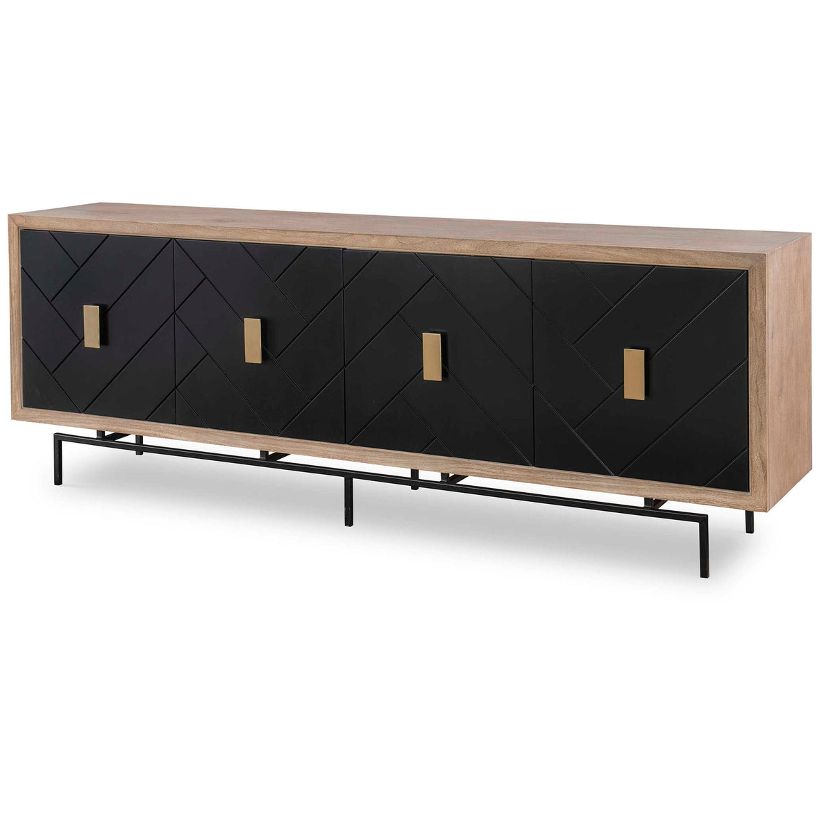 Interlace - 4 Door Cabinet - Black / Woodtone