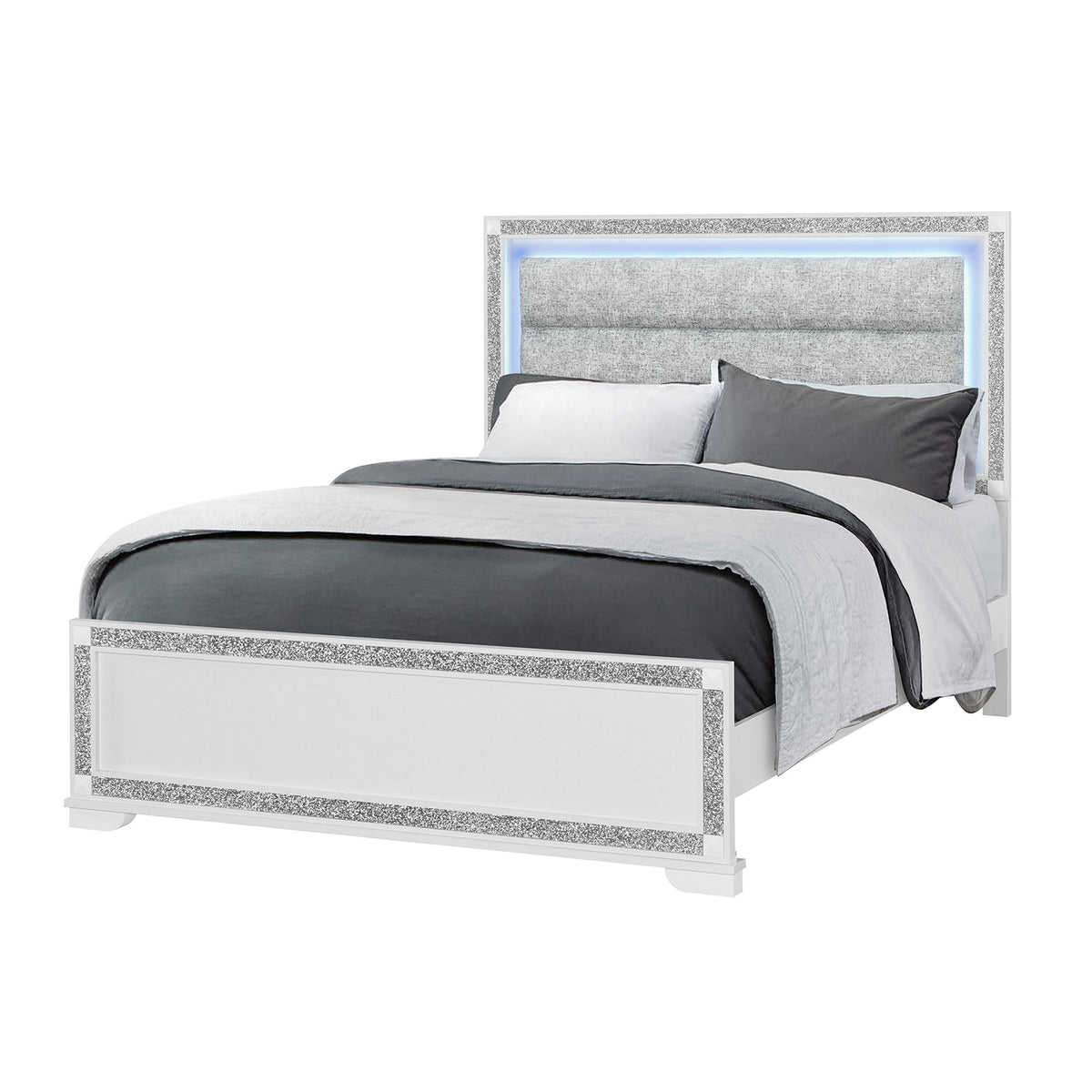 Soulmarie - Bed With LED Lighting And Padded Headboard