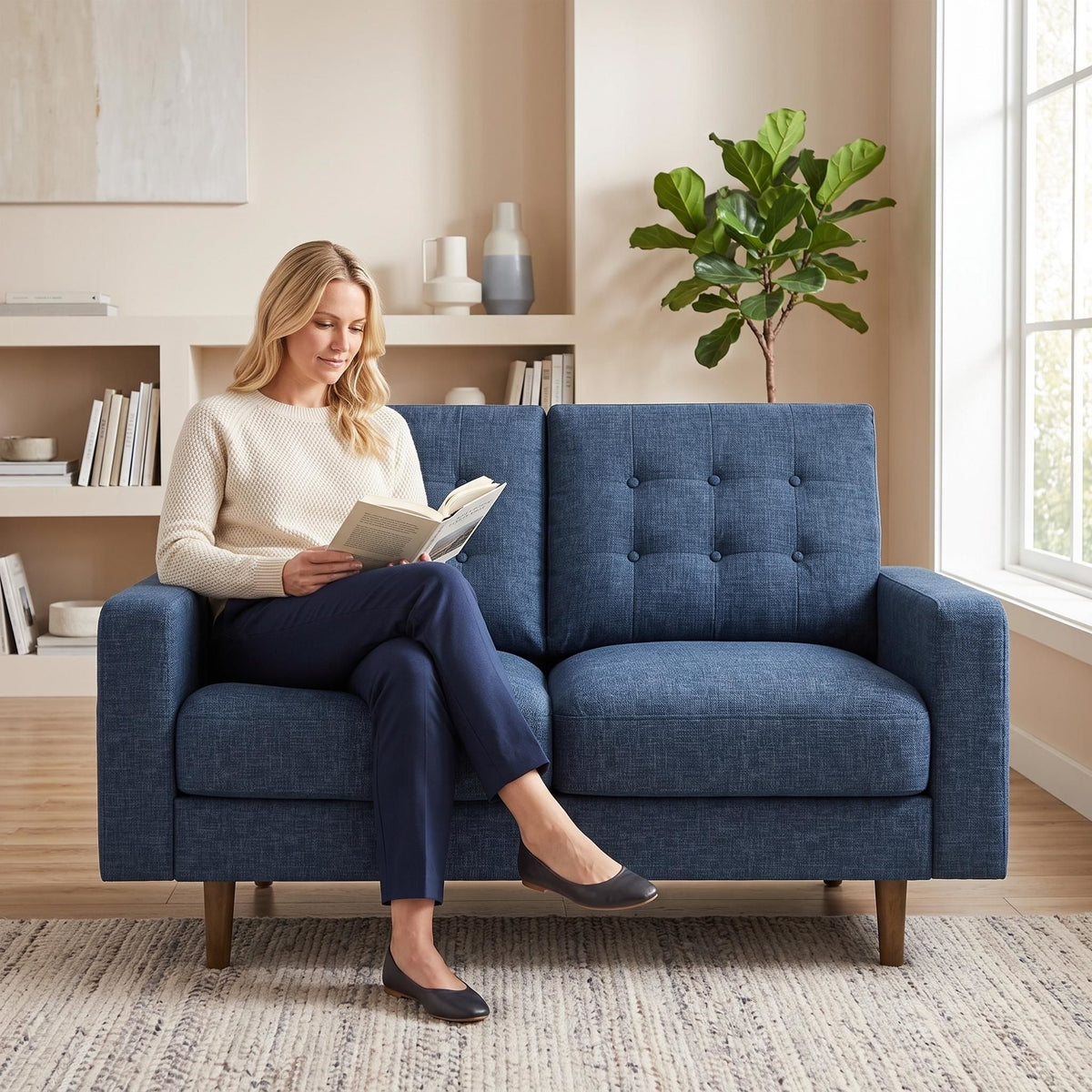 3 Seat Sofa Couch With Tufted Back Upholstered Couch For Living Room