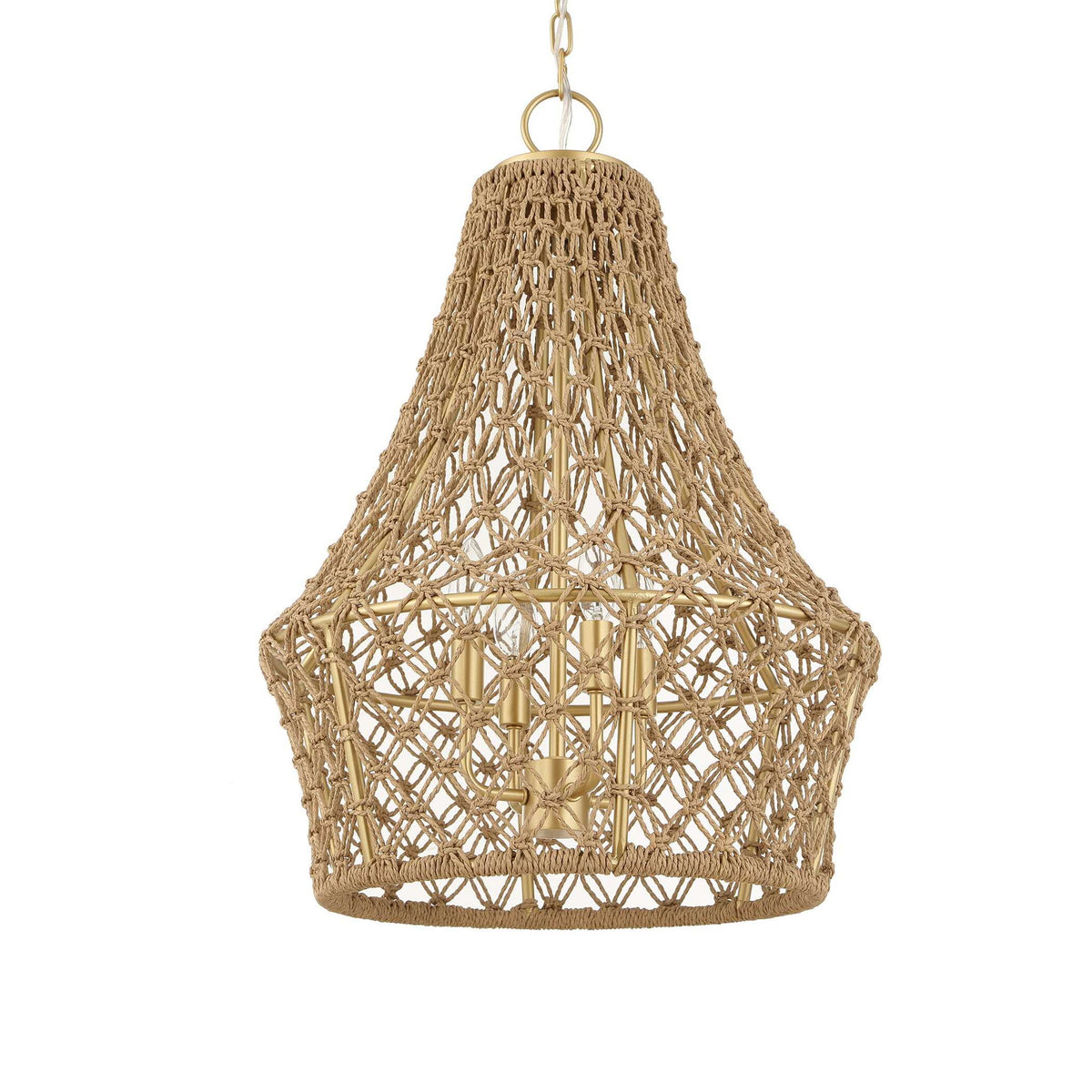 Macrame - 4 Light Rope Pendant - Light Brown
