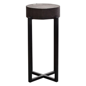 Alex Small 22" Accent Table with Solid Mango Wood Top in Espresso Finish w/ Silver Metal Inlay by Diamond Sofa