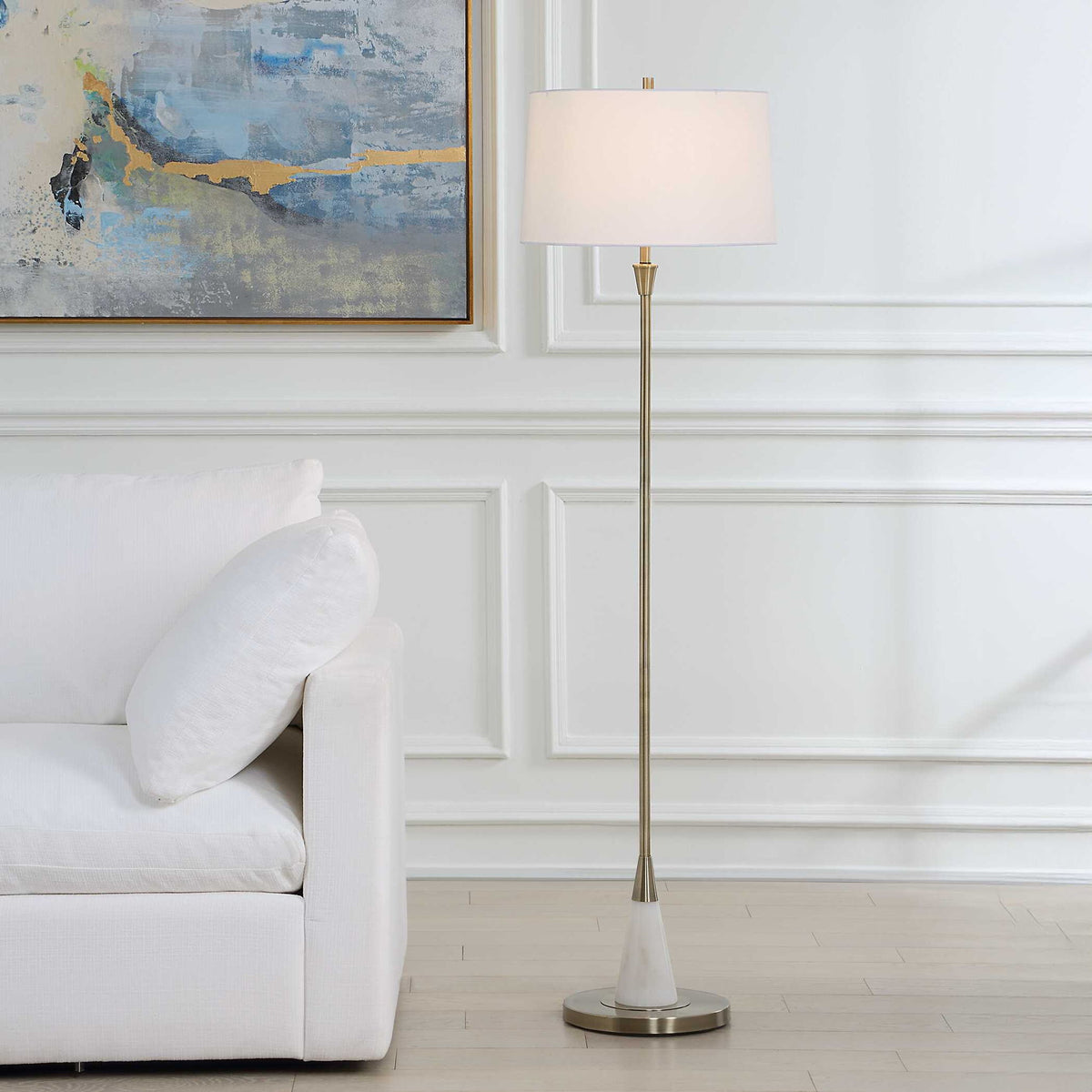 Marble Base Floor Lamp - Antique Brass / White