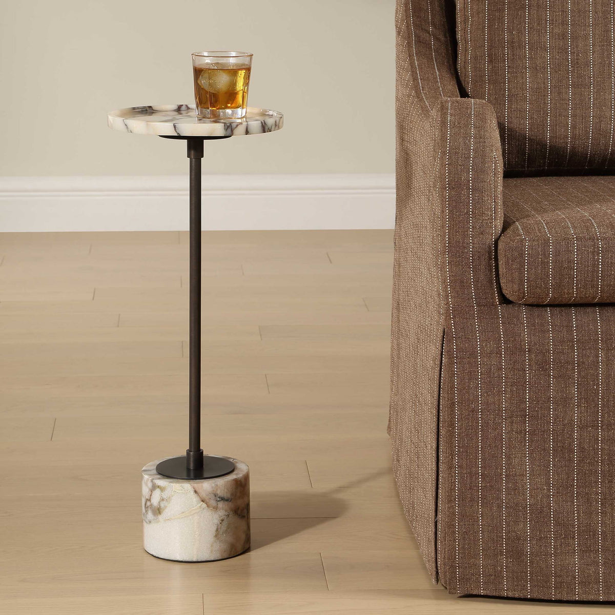 Brunson - White Marble Drink Table - Bronze / White