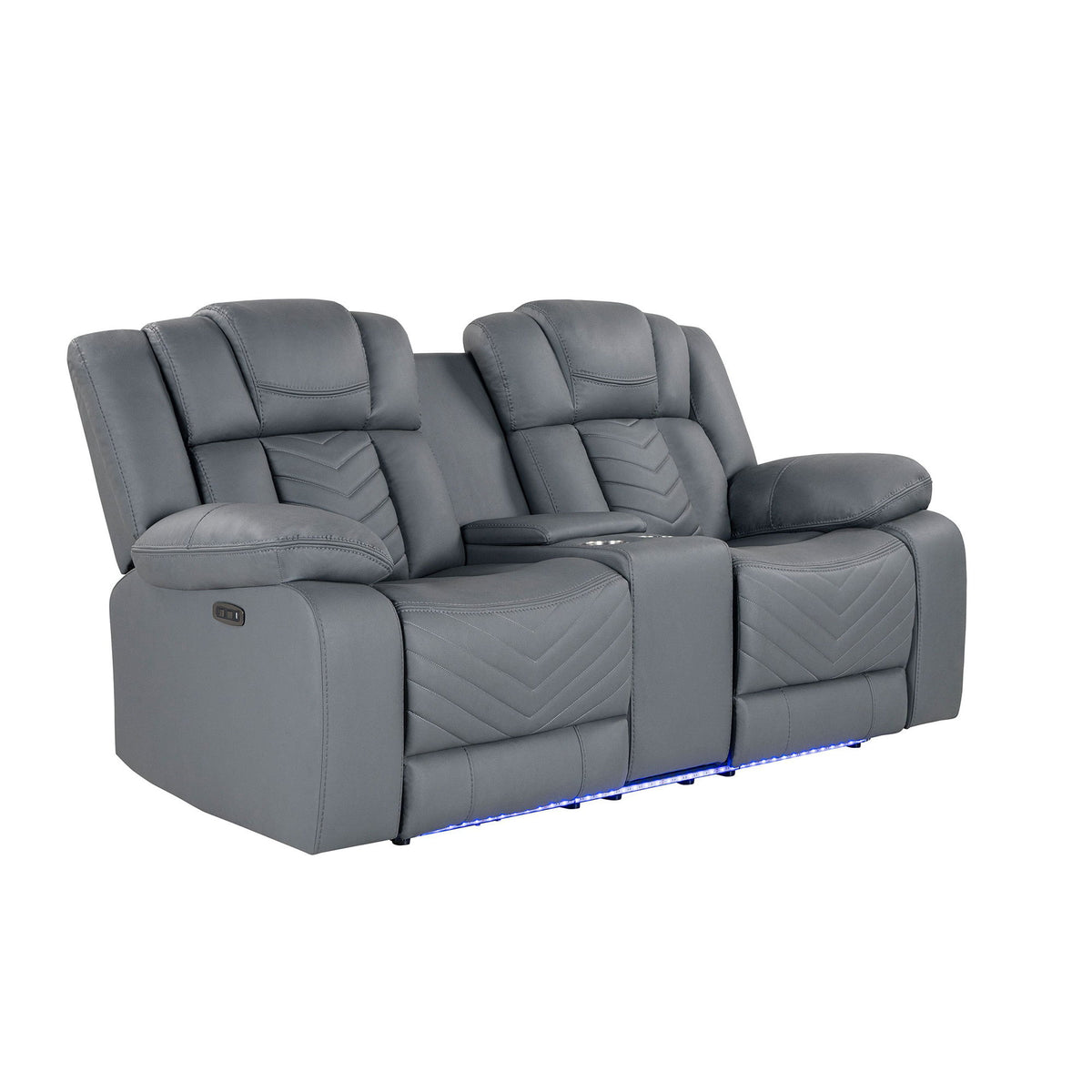 Raize - 10 Power Console Reclining Loveseat With LED And Immersive Sound - Gray