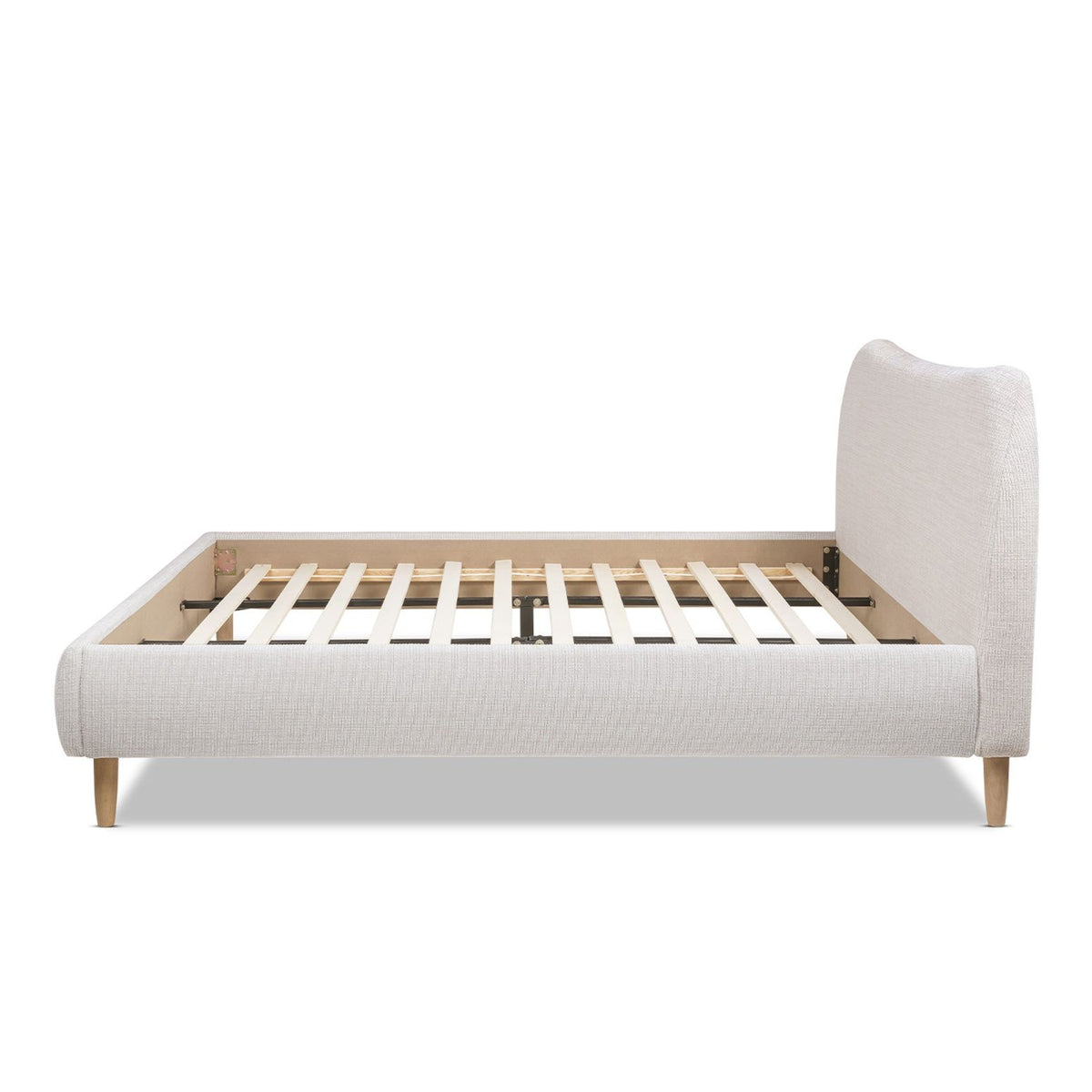 Roman - King Curved Headboard Upholstered Platform Bed - Light Beige