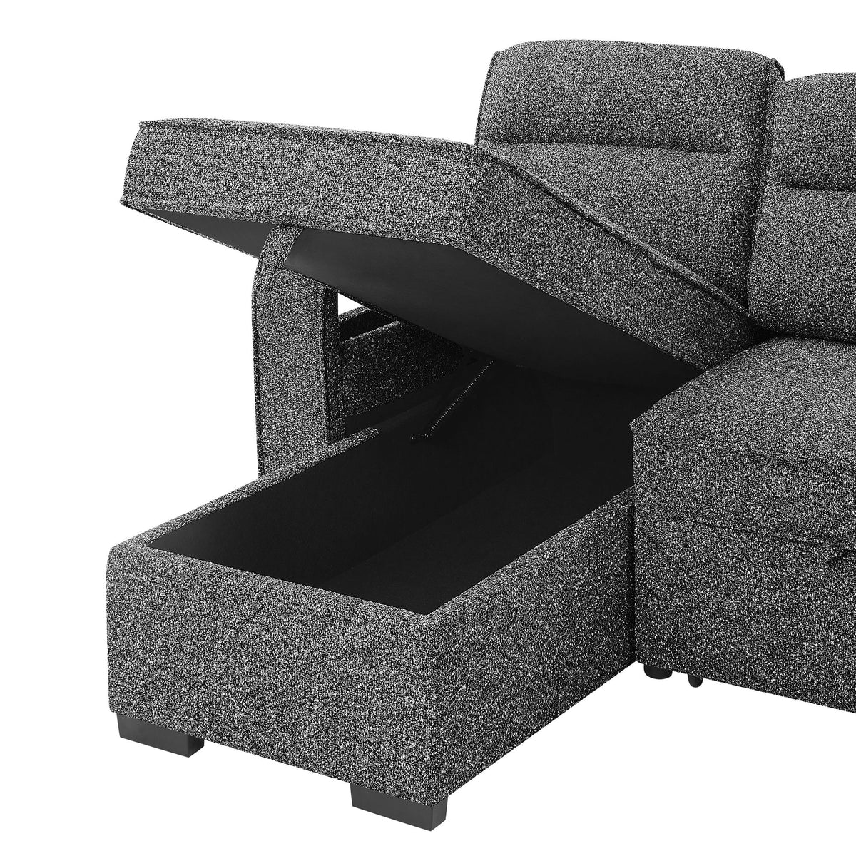 Mitchell - Reversible Sofabed With Storage Chaise, USB And Cup Holders - Dark Gray