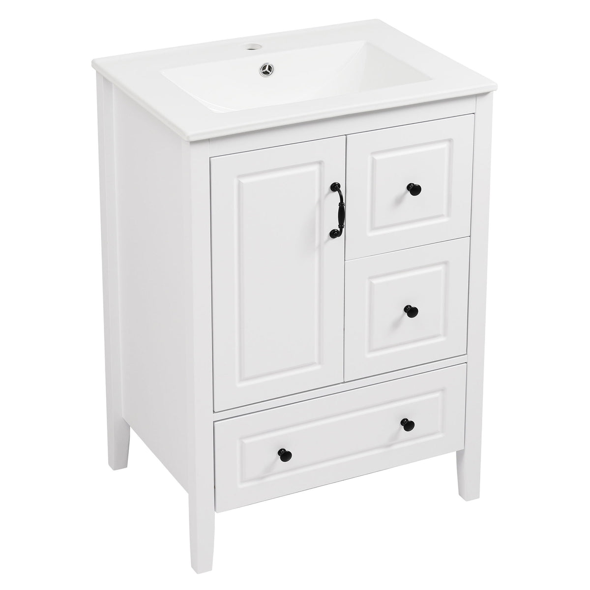 Freestanding Bathroom Vanity With Sink, Soft Closing Cabinet And Drawers - White