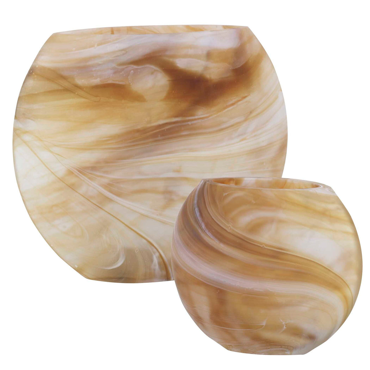 Fusion - Swirled Caramel & Ivory Vases (Set of 2)