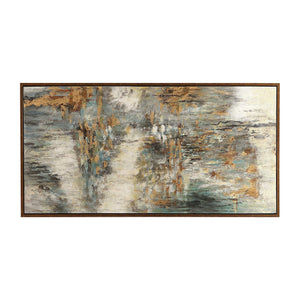 Beige abstract canvas art titled "Behind The Falls" by Uttermost, featuring flowing, textured brushstrokes on a neutral background.