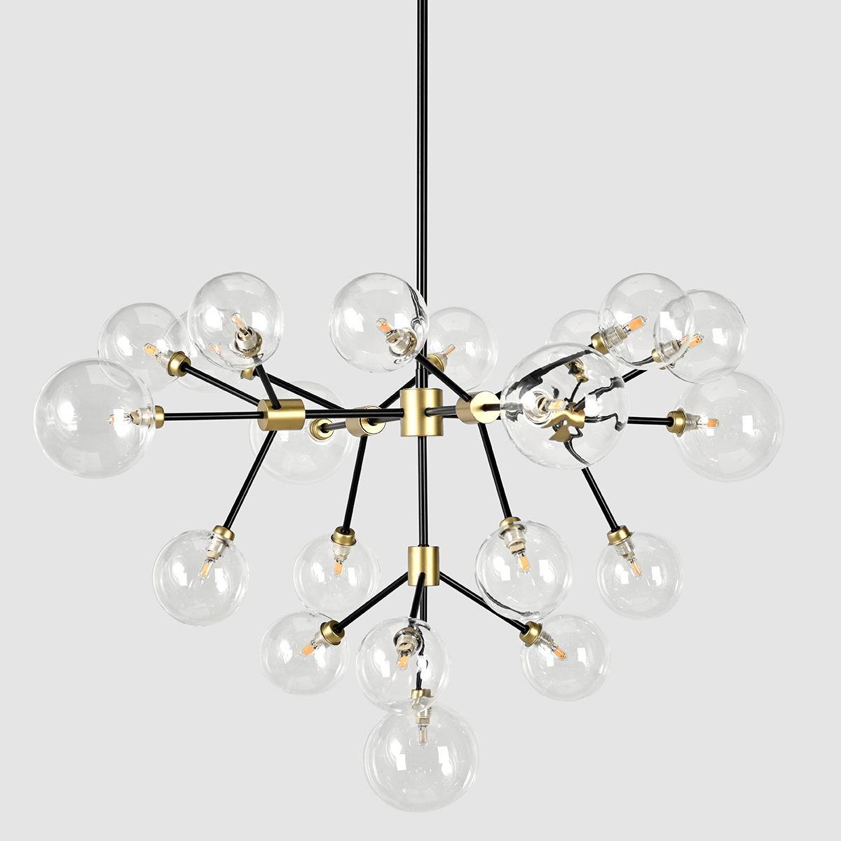 Black and gold Phoenix chandelier by Classic Home featuring elegant metal framework and multiple light fixtures.