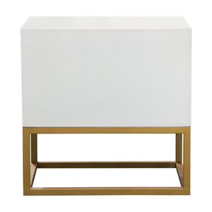 Spectrum 2-Drawer Solid Mango Wood Accent Table in White Finish w/ Gold Finished Iron Legs by Diamond Sofa