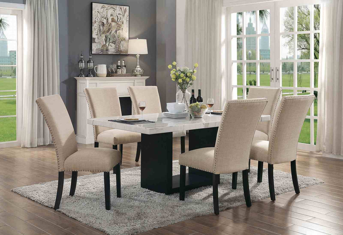 Kian I - 7 Pc. Dining Table Set (Beige Chairs)