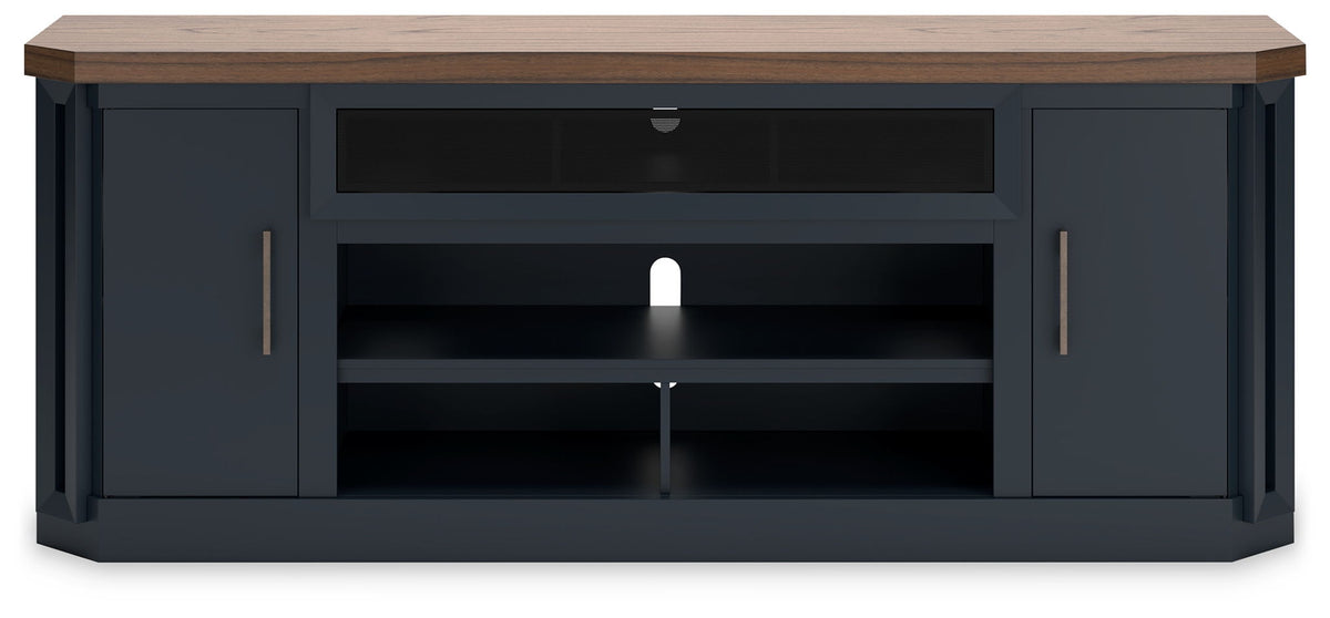 Landocken - XL TV Stand W/Fireplace Option - Brown / Blue - R&R Furniture Gallery (Fountain Valley, CA)