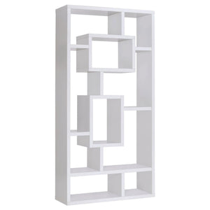 Geometric 10 Shelf Open Back Bookcase With Interlocking Shelves - White