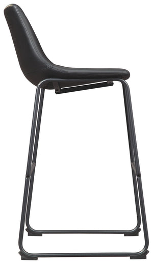 Set of two Signature Design by Ashley® Centiar upholstered barstools with cushioned seats and sleek wooden legs.