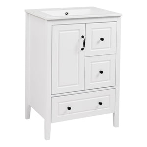 Freestanding Bathroom Vanity With Sink, Soft Closing Cabinet And Drawers - White