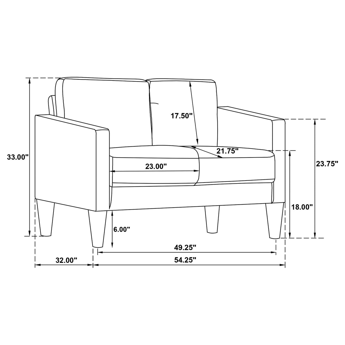 Weld 3 Piece Upholstered Track Arm Sofa Set - Black