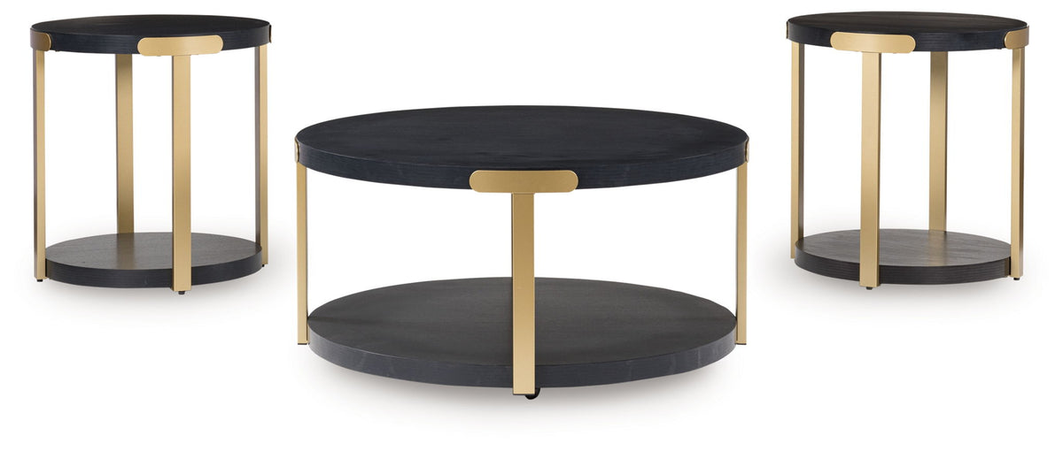 Shylore - Occasional Table Set (Set of 3) - Black / Brass Finish - R&R Furniture Gallery (Fountain Valley, CA)