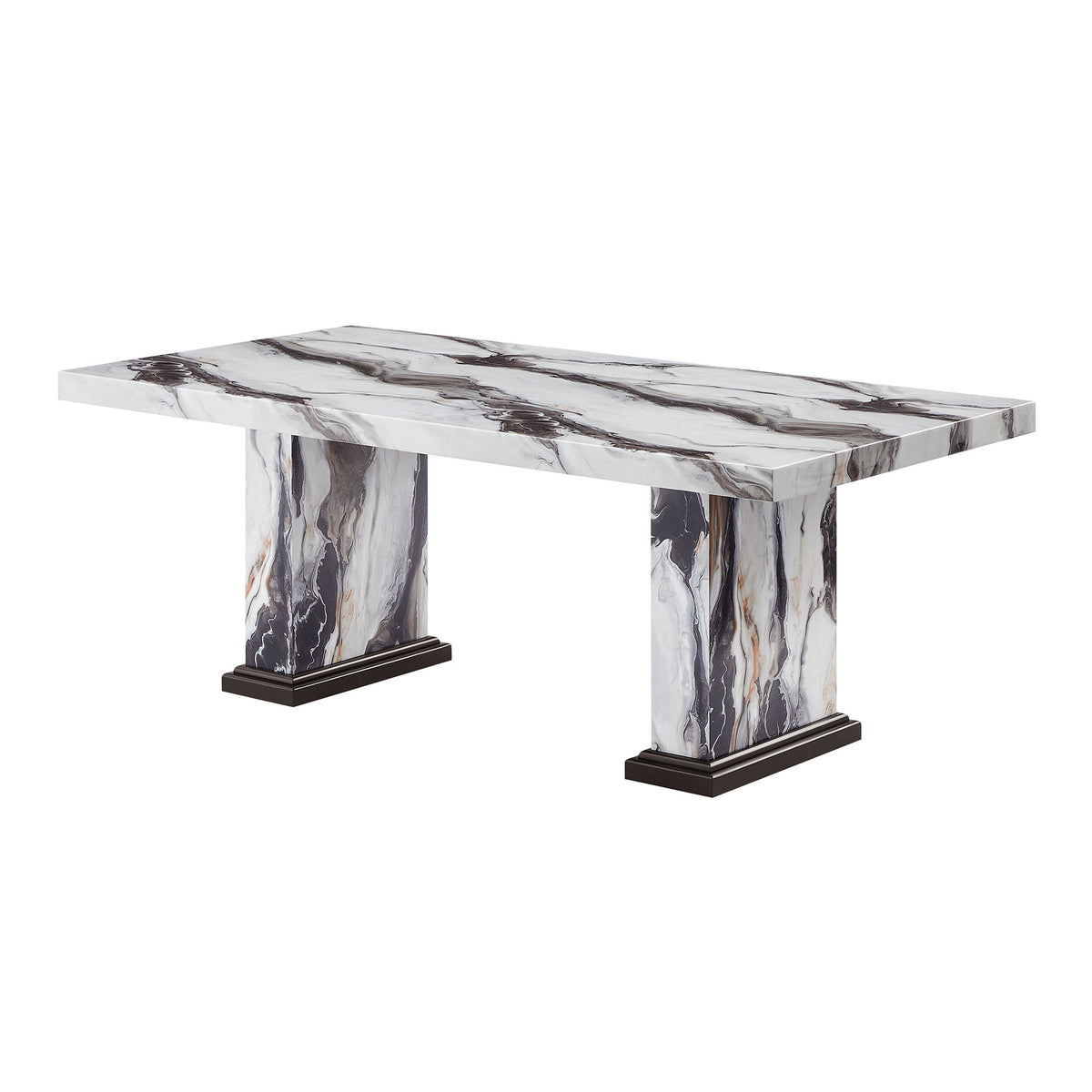 Dining Table With Double Pedestal Base - Black White