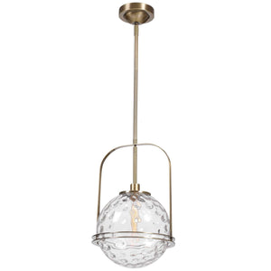 Uttermost Mimas 1-light gold globe pendant light hanging from ceiling with modern design and sleek finish.