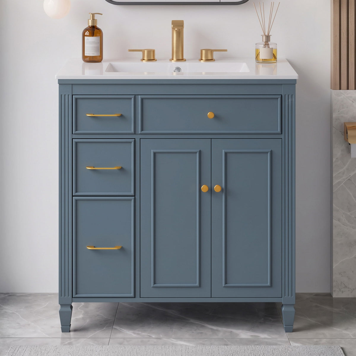 Freestanding Bathroom Vanity With Sink, Soft Close Door, Tip Out Drawer