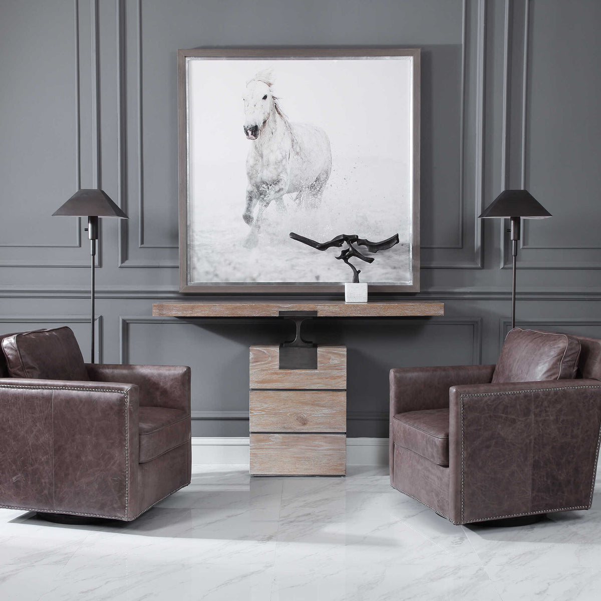 Telescope - Buffet Lamp - Gray Travertine/Bronze