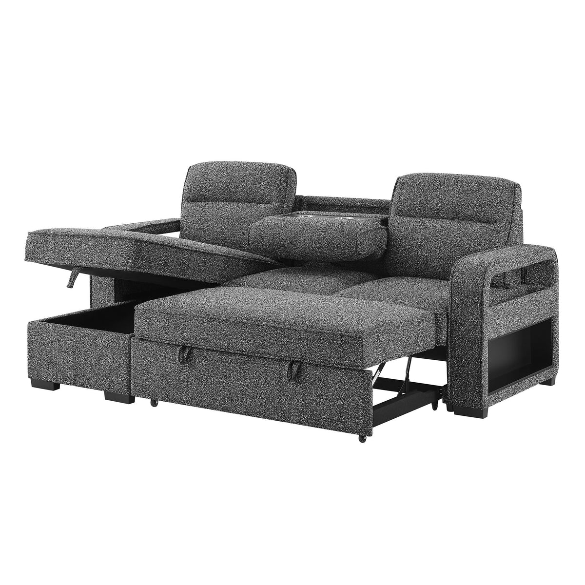 Mitchell - Reversible Sofabed With Storage Chaise, USB And Cup Holders - Dark Gray