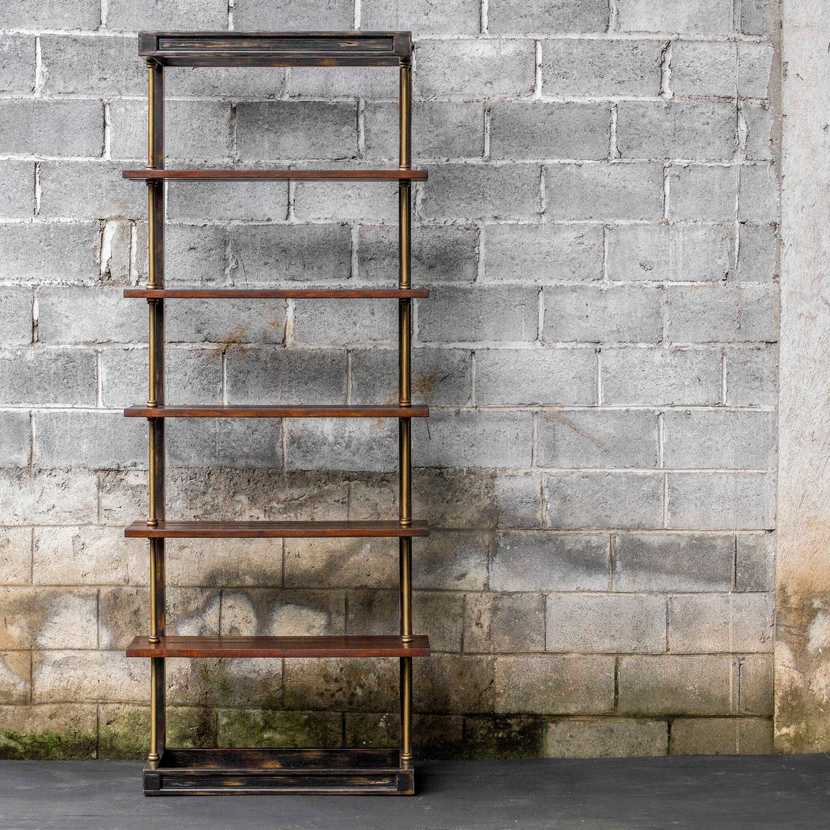 Hatcher - Etagere - Black / Brass / Woodtone