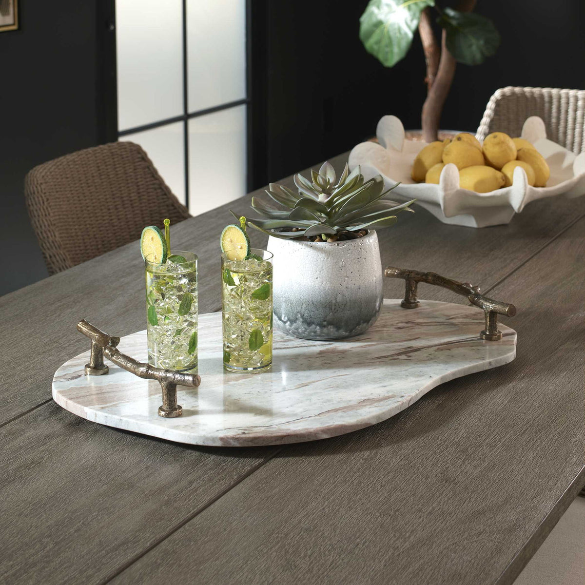 Stone And Twig - Indoor-Outdoor Tray - Gold / Gray / White
