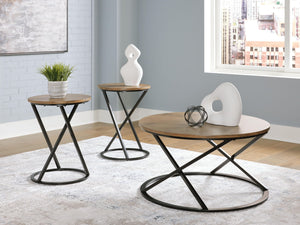 Set of three brown and black Signature Design by Ashley Cassbryn occasional tables, modern table set for living room decor