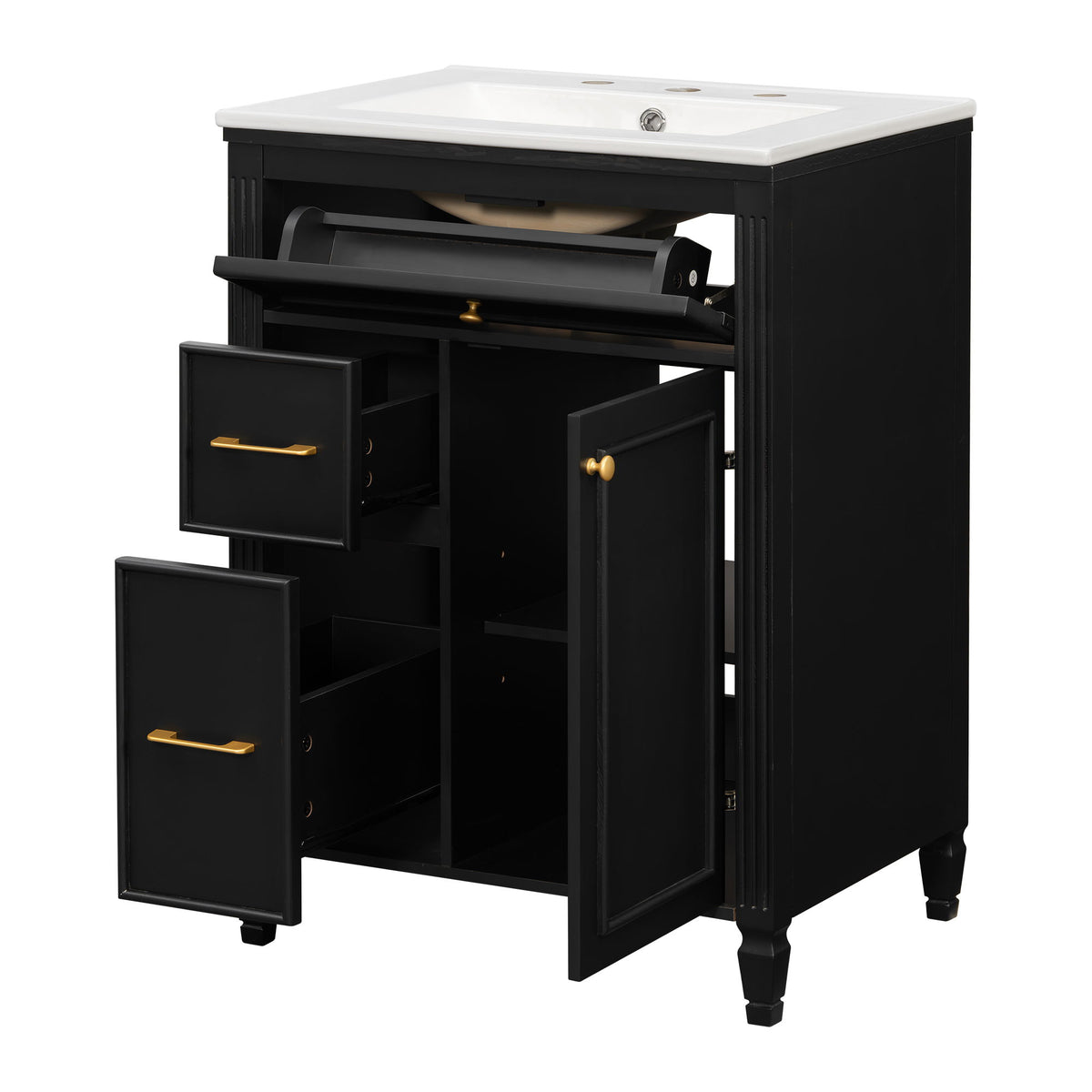 Freestanding Bathroom Vanity With Sink, Soft Close Door, Tip Out Drawer