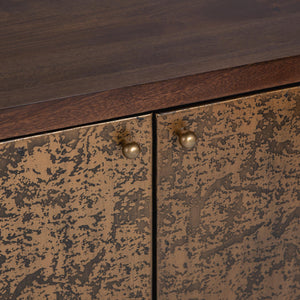 Classic Home Avara 4-door brown cabinet with sleek buffets design, featuring multiple storage compartments.