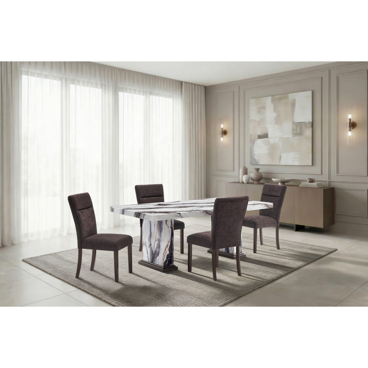 Dining Table With Double Pedestal Base - Black White