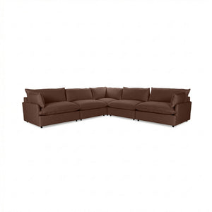 Classic Home Caplan modular sectional with beige fabric upholstery and plush cushions in a modern stationary sectional design.