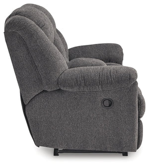 Foreside - Dbl Reclining Loveseat with Console - Charcoal - R&R Furniture Gallery (Fountain Valley, CA)