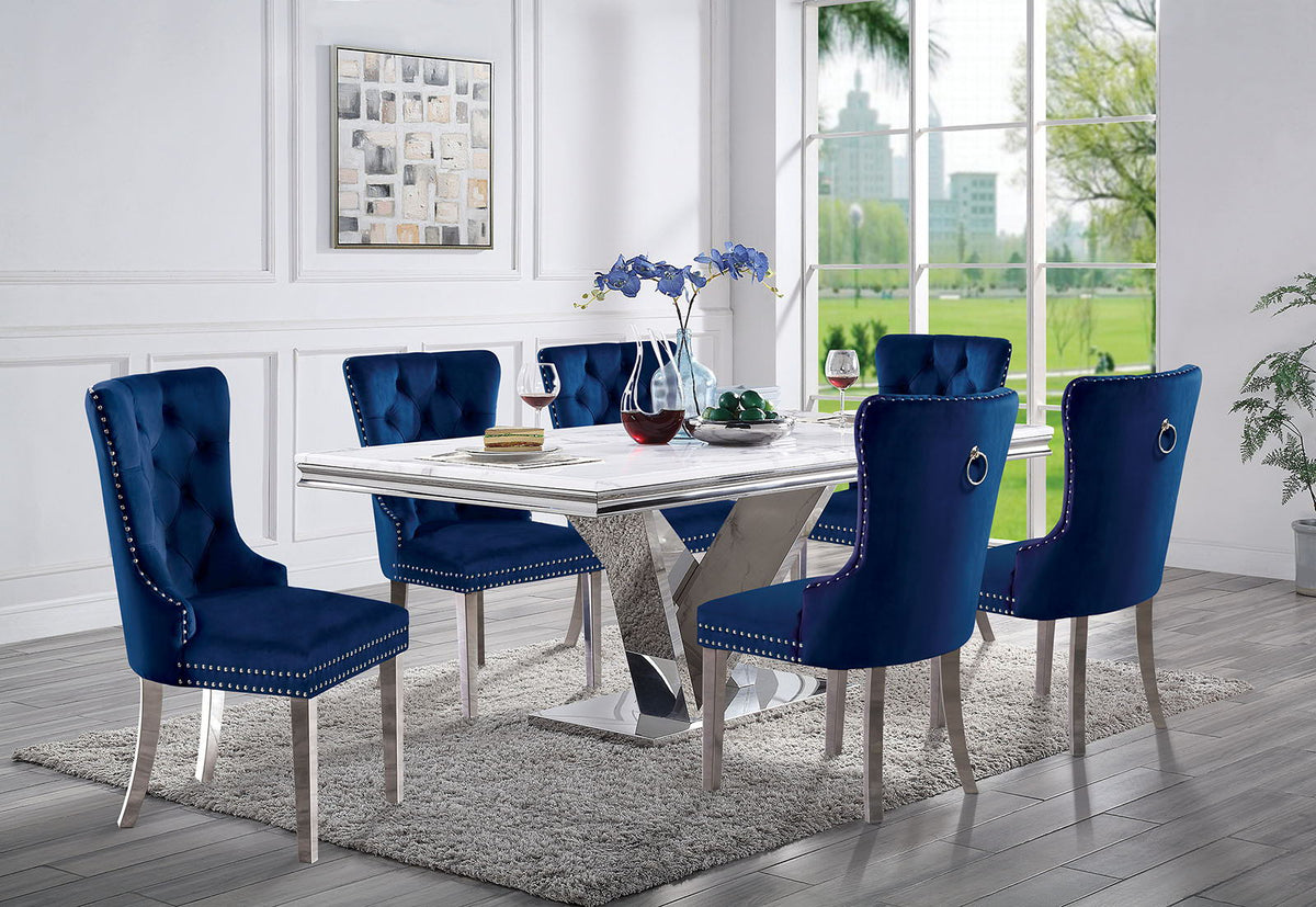 Valdevers - 7 Pc. Dining Table Set, Navy Chairs