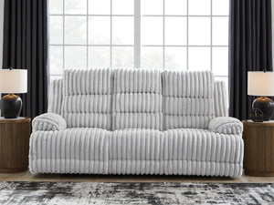 Rhines Falls - Reclining Power Sofa With Drop Down Table - Alloy - R&R Furniture Gallery (Fountain Valley, CA)