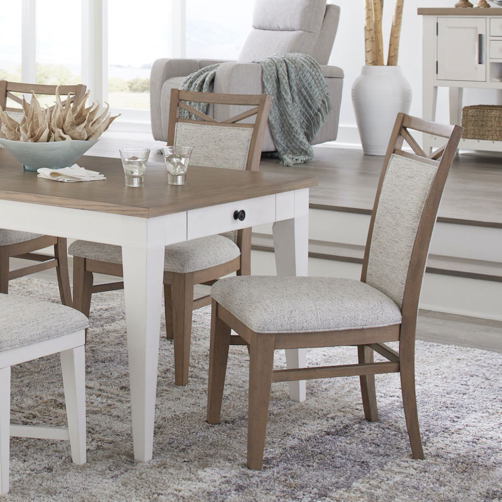 Americana Modern Dining - Rectangular Extendable Dining Table With 6 Upholstered Dining Chairs - Cotton