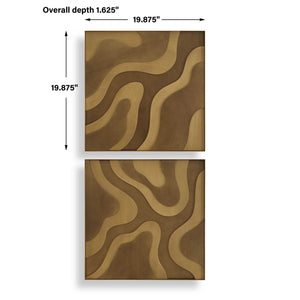 Golden Terrain - Wooden Wall Decor (Set of 2) - Brown / Gold