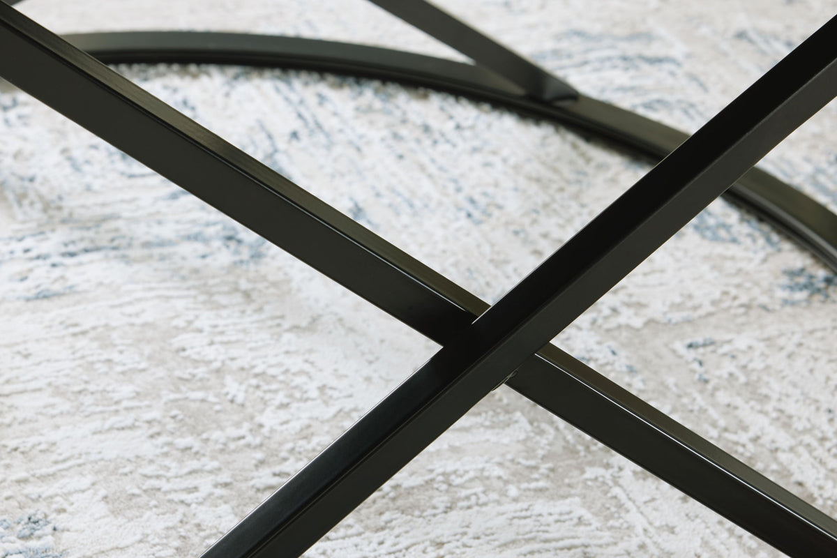 Set of three brown and black Signature Design by Ashley® Cassbryn occasional tables for living room decor.