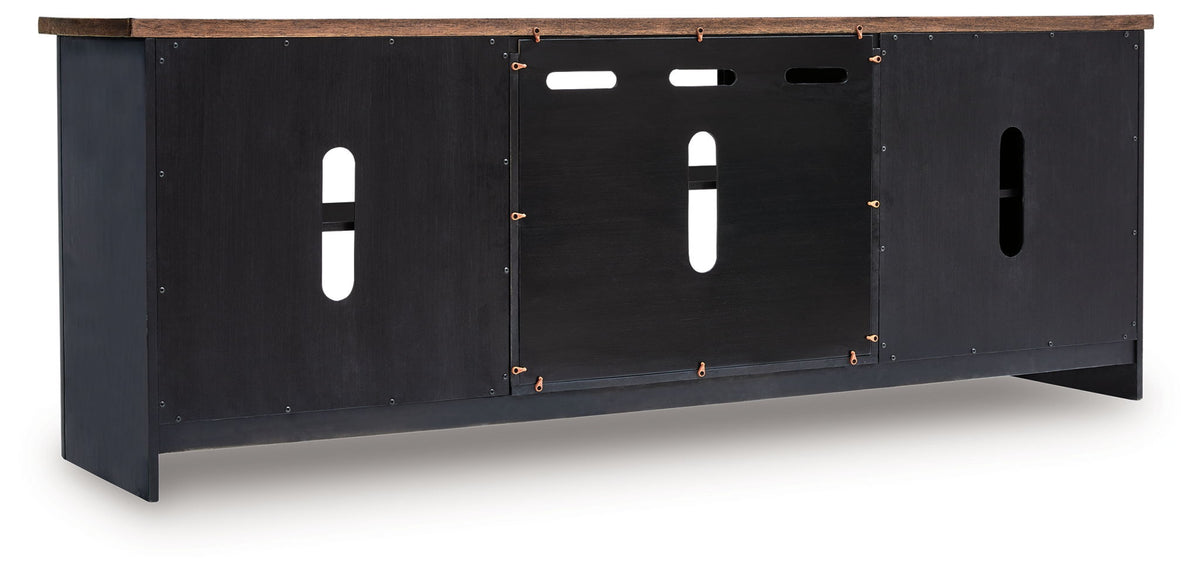 Wildenauer - XL TV Stand With Fireplace Option - Brown / Black - R&R Furniture Gallery (Fountain Valley, CA)