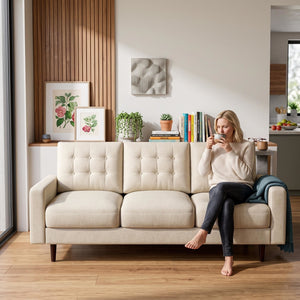 3 Seat Sofa Couch With Tufted Back Upholstered Couch For Living Room